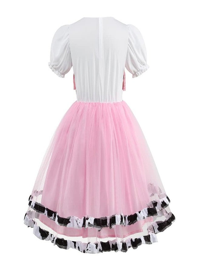 HAPNBCELE Pink Cowgirl Costume for Girls Cow Outfits with Hat Halloween Cosplay (Pink, 11-12 Years) - Image 2